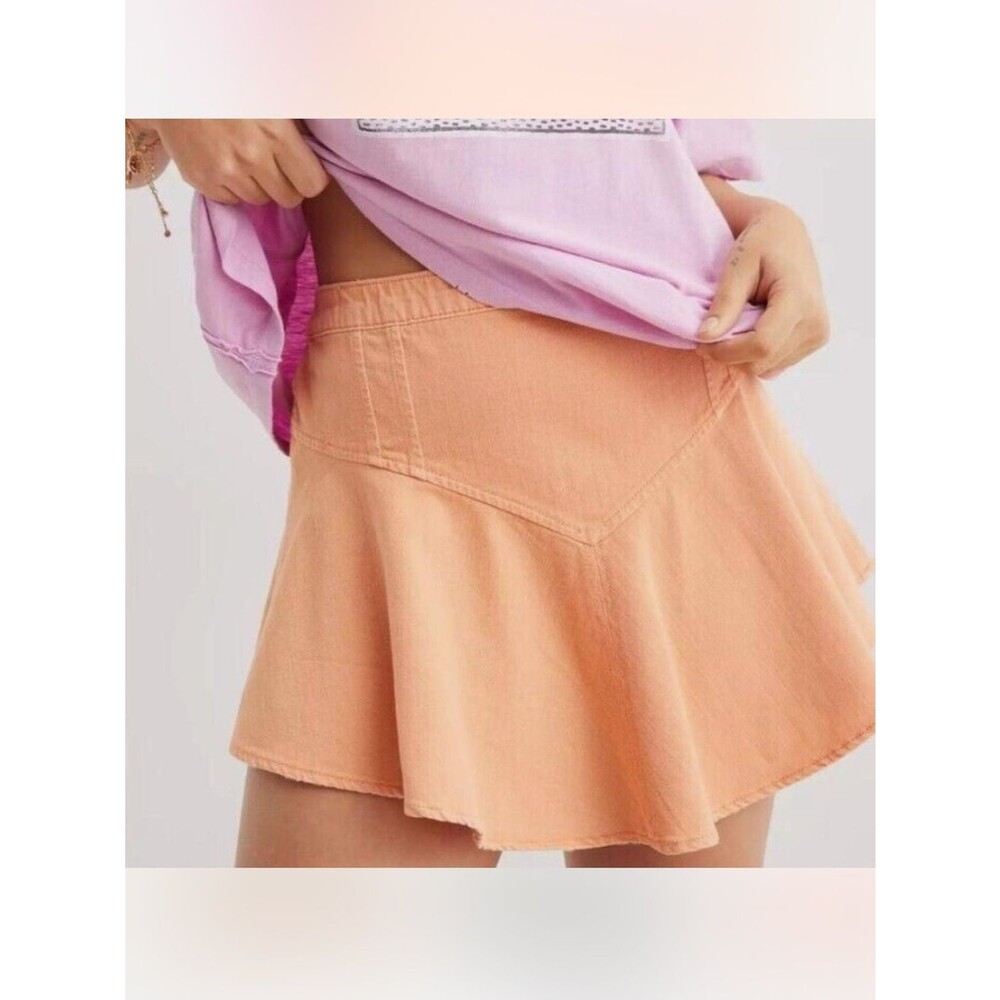 NWT Aerie Mini Skirt Orange Denim Pull On Flowy Elastic Waist Size Medium